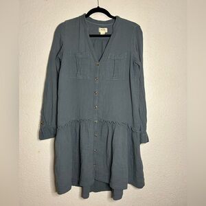 Anthropologie MAEVE Textured Gauze Utility Drop‎ Waist Dress Sz 6 Preppy Cottage